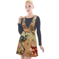 Flower Cubism Mosaic Vintage Plunge Pinafore Velour Dress by Sapixe