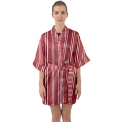 Stripes-red Half Sleeve Satin Kimono  by nateshop