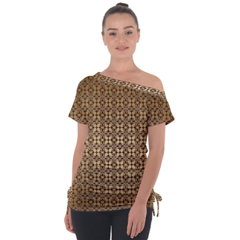 Background-chevron Chocolate Off Shoulder Tie-up Tee by nateshop