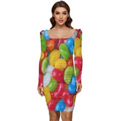 Candy-ball Women Long Sleeve Ruched Stretch Jersey Dress by nateshop