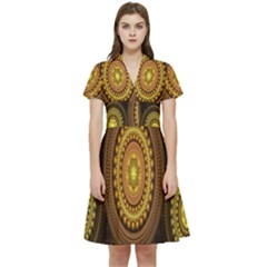 Fractal Short Sleeve Waist Detail Dress by nateshop