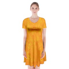 Background-yellow Short Sleeve V-neck Flare Dress by nateshop