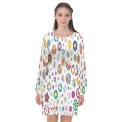  Background Chromatic Colorful Long Sleeve Chiffon Shift Dress  by artworkshop