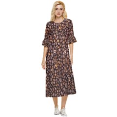 Coffee Beans Food Texture Double Cuff Midi Dress by artworkshop