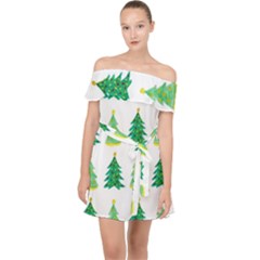 Christmas Trees Watercolor Decoration Off Shoulder Chiffon Dress by artworkshop