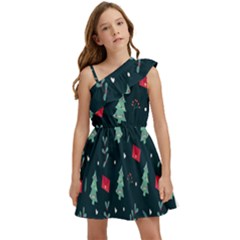 Christmas Pattern Design Kids  One Shoulder Party Dress by artworkshop