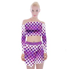 Pattern-box Purple White Off Shoulder Top With Mini Skirt Set by nateshop