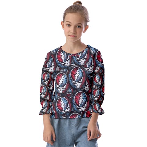 Grateful Dead Pattern Kids  Cuff Sleeve Top by Jancukart