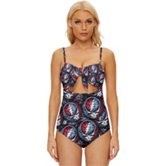 Grateful Dead Pattern Knot Front One-piece Swimsuit by Jancukart