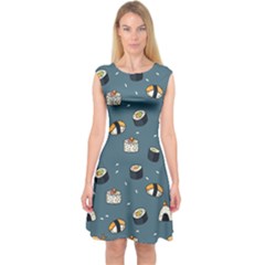 Sushi Pattern Capsleeve Midi Dress by Jancukart