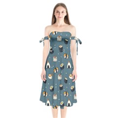 Sushi Pattern Shoulder Tie Bardot Midi Dress by Jancukart