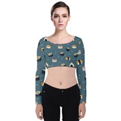 Sushi Pattern Velvet Long Sleeve Crop Top by Jancukart