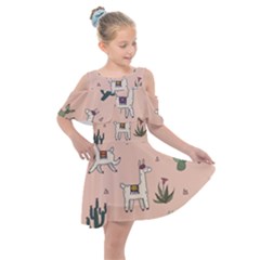 Llamas Pattern Kids  Shoulder Cutout Chiffon Dress by Jancukart