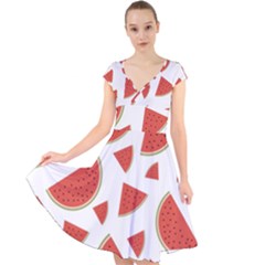 Watermelons Fruits Tropical Fruits Cap Sleeve Front Wrap Midi Dress by Amaryn4rt