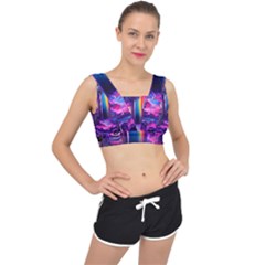 Purple Drawing Digital Art V-back Sports Bra by Amaryn4rt