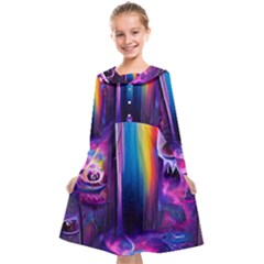 Purple Drawing Digital Art Kids  Midi Sailor Dress by Amaryn4rt