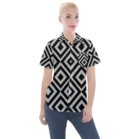 Background Pattern Geometric Women s Short Sleeve Pocket Shirt by Amaryn4rt