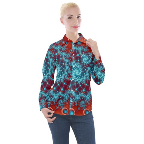 Fractal Pattern Background Women s Long Sleeve Pocket Shirt by Amaryn4rt