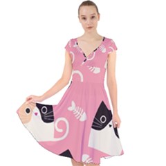 Cat Pattern Backgroundpet Cap Sleeve Front Wrap Midi Dress by Amaryn4rt