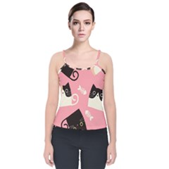 Cat Pattern Backgroundpet Velvet Spaghetti Strap Top by Amaryn4rt