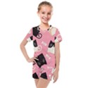 Cat Pattern Backgroundpet Kids  Mesh Tee and Shorts Set View1