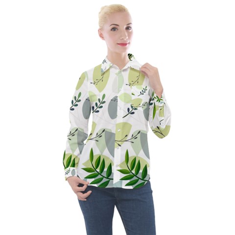 Leaves Foliage Pattern Abstract Women s Long Sleeve Pocket Shirt by Amaryn4rt