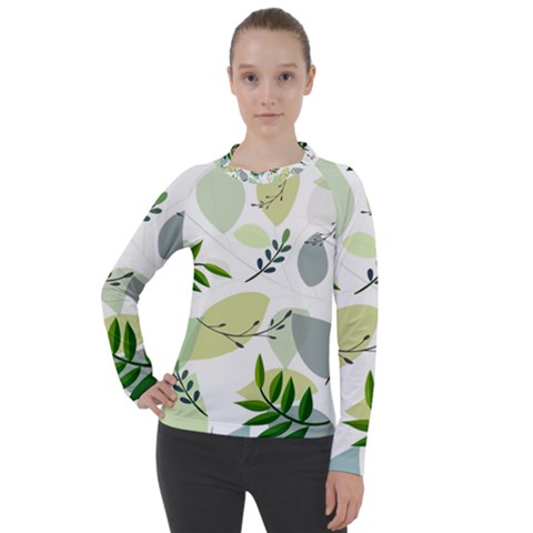 Leaves Foliage Pattern Abstract Women s Pique Long Sleeve Tee by Amaryn4rt