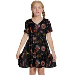 Coffee Watercolor Background Kids  Short Sleeve Tiered Mini Dress by Amaryn4rt