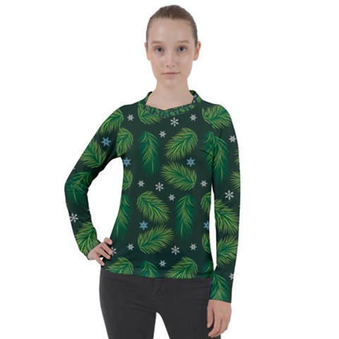 Leaves Snowflake Pattern Holiday Women s Pique Long Sleeve Tee by Amaryn4rt