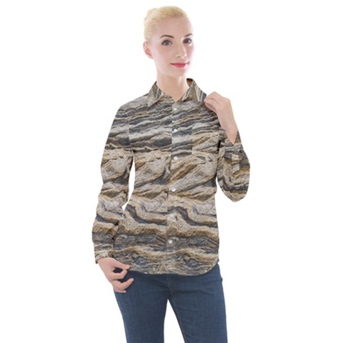 Texture Marble Abstract Pattern Women s Long Sleeve Pocket Shirt by Amaryn4rt