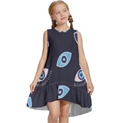 Eyes Evil Eye Blue Pattern Kids  Frill Swing Dress by artworkshop