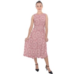 Flora Flowers Pattern Design Pink Spring Nature Midi Tie-back Chiffon Dress by artworkshop