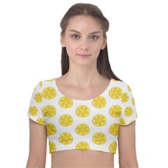 Fruit Food Juicy Organic Yellow Velvet Short Sleeve Crop Top  by Wegoenart