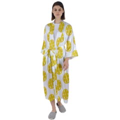 Fruit Food Juicy Organic Yellow Maxi Satin Kimono by Wegoenart