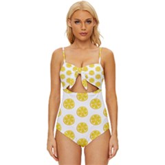 Fruit Food Juicy Organic Yellow Knot Front One-piece Swimsuit by Wegoenart