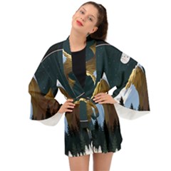 Mountains Forest Moon Stars View Long Sleeve Kimono by Wegoenart