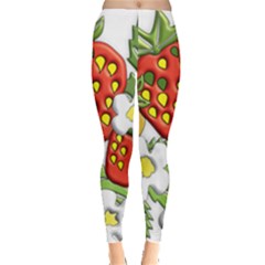 Strawberries Berry Strawberry Leaves Leggings  by Wegoenart