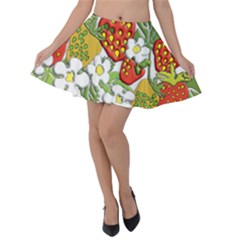 Strawberries Berry Strawberry Leaves Velvet Skater Skirt by Wegoenart