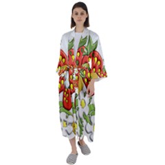 Strawberries Berry Strawberry Leaves Maxi Satin Kimono by Wegoenart