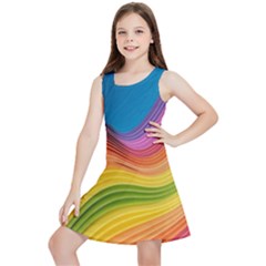  Rainbow Pattern Lines Kids  Lightweight Sleeveless Dress by artworkshop