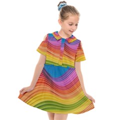  Rainbow Pattern Lines Kids  Short Sleeve Shirt Dress by artworkshop