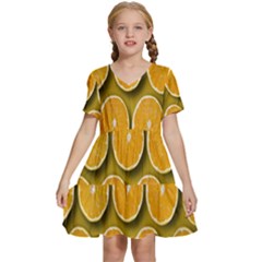 Orange Slices Cross Sections Pattern Kids  Short Sleeve Tiered Mini Dress by artworkshop