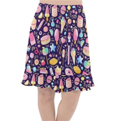 Cute-seamless-pattern-with-colorful-sweets-cakes-lollipops Fishtail Chiffon Skirt by Wegoenart