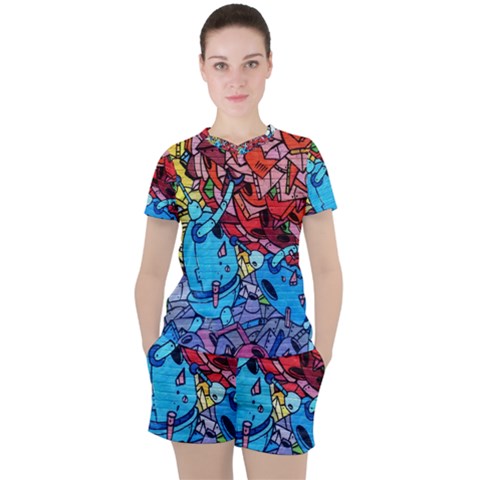 Graffiti-wall-mural-painting-arts Women s Tee And Shorts Set by Simbadda