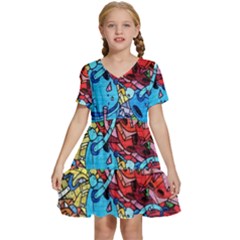 Graffiti-wall-mural-painting-arts Kids  Short Sleeve Tiered Mini Dress by Simbadda