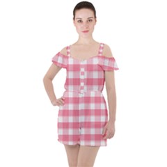 Pink And White Plaids Ruffle Cut Out Chiffon Playsuit by ConteMonfrey