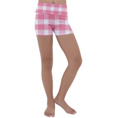 Pink And White Plaids Kids  Lightweight Velour Yoga Shorts by ConteMonfrey