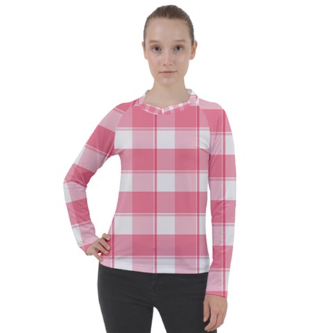 Pink And White Plaids Women s Pique Long Sleeve Tee by ConteMonfrey