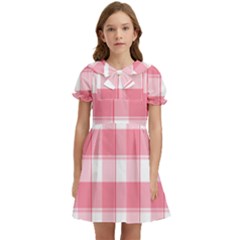 Pink And White Plaids Kids  Bow Tie Puff Sleeve Dress by ConteMonfrey