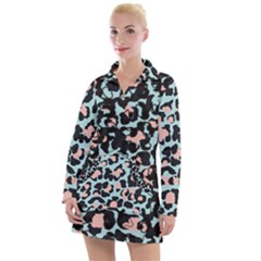 Blue And Pink Jaguar Dots Leopard Black And White Leopard Print Jaguar Dots Women s Long Sleeve Casual Dress by ConteMonfrey